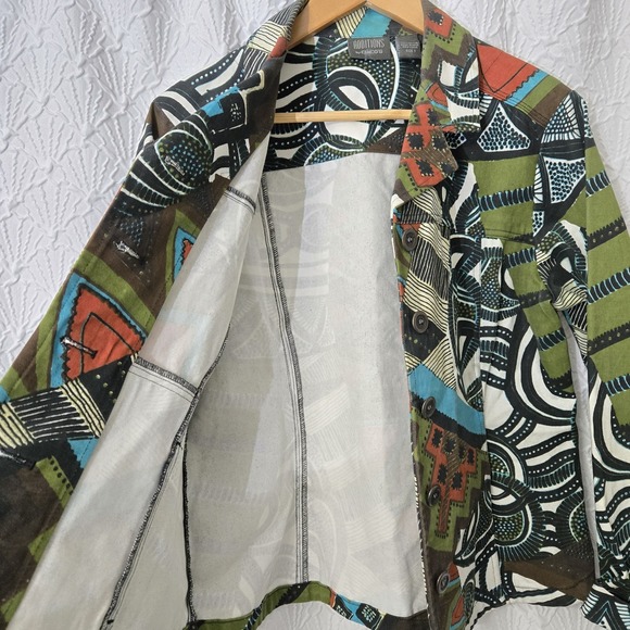 Additions by Chico's Geometric Grovy Canvas Button Up Relaxed Fit Jacket Sz 1 /M - Picture 12 of 13